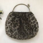 SALE!!　レオパード　エコファー　茶　ベンリー口金 バッグ　