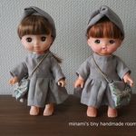 再4♡　ソランちゃん服　メルちゃん服　リネンのフリル袖ワンピース　ヘアターバン　リバティ　スリーピングローズ　ショルダーバッグ　３点セット
