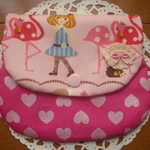 移動ポケット＊はんかちポーチ＊女の子とフラミンゴ/ピンク