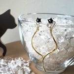 ウェーブバーピアス（黒猫・ビジュー）