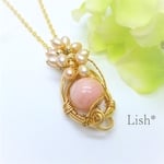 天然石ピンクオパールネックレス（ワイヤーアートアクセサリー）