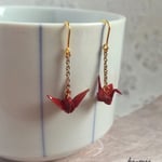 限定色＊ちっちゃな折り鶴ピアス(赤×ゴールド)