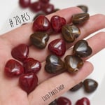 20個 ＊ ハート型 マーブルビーズ brown × wine red