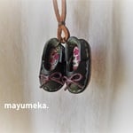 ＊リボン付ミニシューズネックレス・グリーン×リバティ＊イタリアンショルダー＊