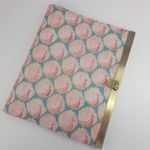 【受注制作】汚れがつきにくいビニコ リバティ くじゃく柄(ターコイズブルー) 口金 手帳・ノートカバーB6