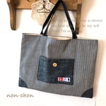 レッスンバッグ 手提げバッグ ❇︎ ヒッコリー&デニム❇︎ハリネズミ 北欧タグ
