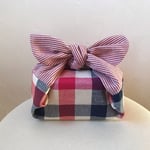 ○お弁当袋Mサイズ＊ネップチェックB×レッドストライプ○