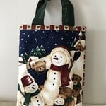 雪だるまとテディベアのリバーシブルなクリスマスバッグ