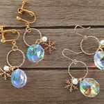 雪の結晶 スワロフスキー オクタゴン 小さなパール ピアス イヤリング