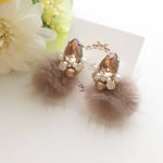 ヴィンテージローズドロップビジュー＊ミンクファー＊ピアス