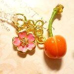 *限定*イヤフォンジャック(チェリー×濃ピンクお花)
