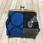 ＊数量限定＊ミナペルホネン【デニム×パッチワーク・ブルー】がま口ポーチ Ｌ