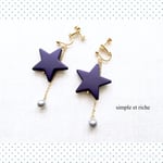 送料無料♪大ぶり‼︎navy★matte star &rare cotton perl【イヤリング】