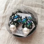ツイードチェック柄モノトーンの大ぶりピアス＊受注制作＊