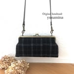 即納！がまぐちの　おさいふスマポ♪（スマホポシェット）ブラックチェック