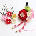 つまみ細工 髪飾り     赤とピンクの髪飾り