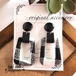レザーカボション✖️モノトーンチェックパーツピアス/イヤリング