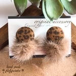 ヒョウ柄カボション✖️ミンクファーキャッチピアス