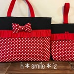 入園入学＊女の子 レッスンバッグ とシューズバッグセット＊ドット フリル(レッド)
