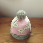 キッズ M ポンポン付き ニット帽 子供用 リボンドット ＊帽子 M50〜54