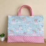 🦄ユニコーン♪ゆめかわ　ループ付きレッスンバッグ  水色　女の子　フック付き　絵本バッグ 