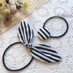 【sale!】＊ヘアゴムセット＊ネイビー・ストライプ♪りぼん＆くるみボタン