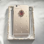 赤ビジュー×パール iPhoneケース