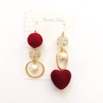 《再販4》【red】ベロア × コットンパール アシンメトリー ピアス／イヤリング
