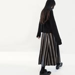 限定１枚・短め★W70着丈65★秋冬 ストライプ ウール 黒×グレー ロングスカート ●ISABELLA●