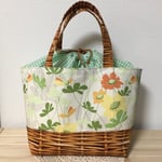 巾着ミニバッグ(大)〜オレンジ花籠