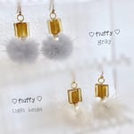 ♡ゴールド♡スクエアガラスビーズとミンクファーのピアス❤︎イヤリング✧*