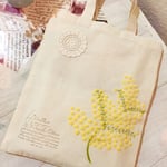  ふわふわミモザの羊毛刺繍トート（コットン）