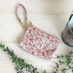 スマートキーも一緒に入れられる！ポーチ型キーケース（リバティ風花柄小花柄 ピンク系）
