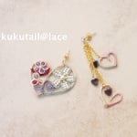 【受注制作※素材変更あり】original wire charm 03=ハート＆ハートのピアス=〈送料無料〉〈タティングレース〉