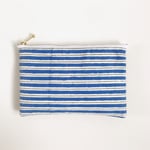 (India) M 18cm 手紡ぎ布のフラットポーチ Blue &White