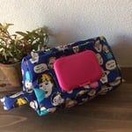 受注制作　新色ファニーフェイス風船ガムブルー　ビタット付きオムツポーチ　お尻ふき別収納可能　