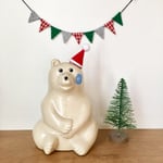 しろくま貯金箱      クリスマス サンタ帽
