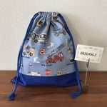 新働く車水色×青色巾着(入園入学準備)(入園入学グッズ)
