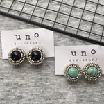 ターコイズorブラックカボションとメタルビーズ刺繍ピアスorイヤリング