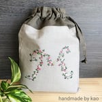 花模様の"M"＊巾着袋
