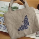 【345ueno様オーダー品】青いパピヨン刺繍のミニトートバッグ