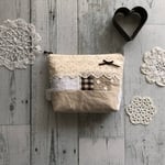 ＊ Cさまご依頼品 ＊ 大人可愛い ＊ リボンと お花の ふんわり♡リネンポーチ ＊ Lサイズ ＊