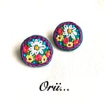 【中】サークル花柄刺繍ピアス