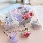 【全国送料無料】♡ピンクラナンキュラスと水色グラデーションあじさい＆ふりるリボン♡ヘッドドレス　セット ♡