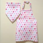 100～110cm ゴム入 子供用エプロン(三角巾/給食帽・巾着袋オプション) 花(白)