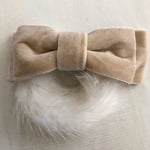 ミンクファー シュシュ ベロア リボン ヘアゴム   ホワイト