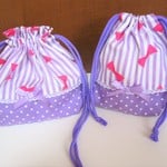 リボンストライプのお弁当袋＆コップ入れ☆パープル☆