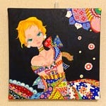 カラフルドレスの少女　　イラスト　アクリル絵の具