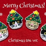 かぶる猫ブローチ[クリスマスツリーver.](バットニャン・茶トラ・茶白猫・三毛猫)