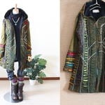 裏地フリース素材＊とんがり帽子×ダメージ加工ツタ刺繍＊ロングZIPコート＊エスニック＊dandelion＊ネパール＊ユニセックス＊カーキ
